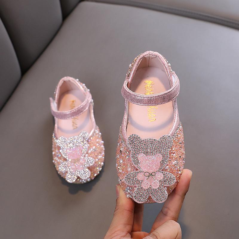 Nuovo stile autunnale da bambina elegante, scarpe basse da principessa con strass per bambine, scarpe in pelle, scarpe per esibizioni di danza