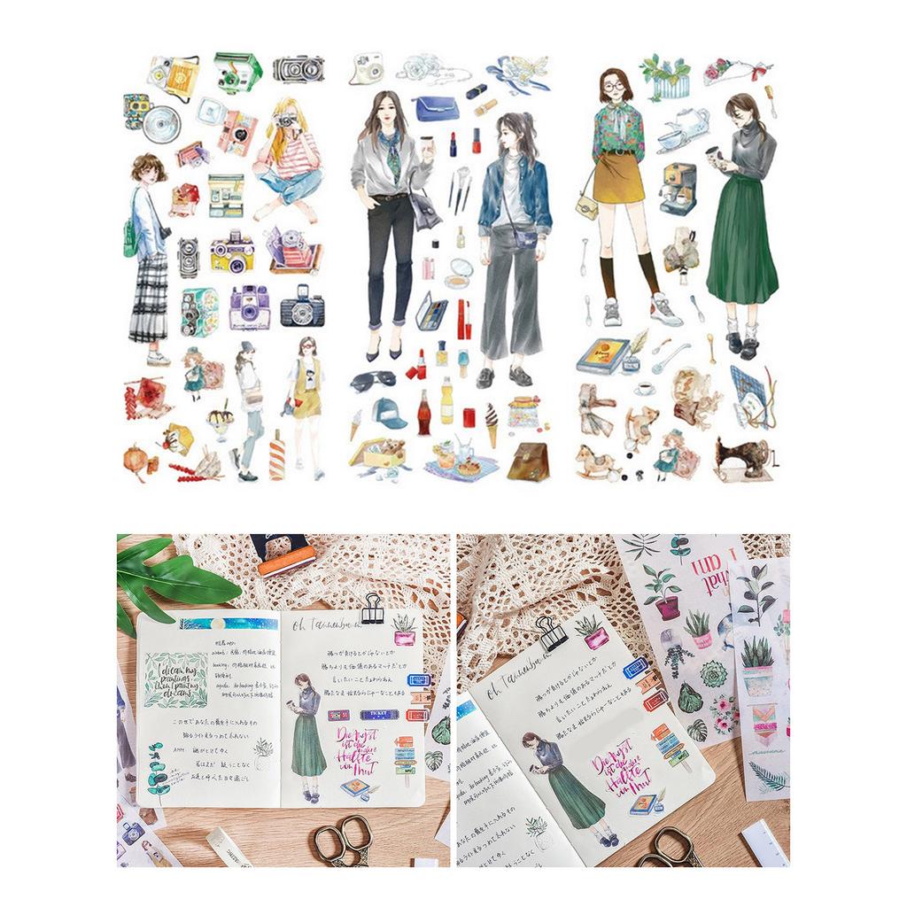 Retro Scrapbooking Stickers Aesthetic Flower Stickers Dog Cat Rabbit Stickers for DIY Diary Album Planner Scrapbooking