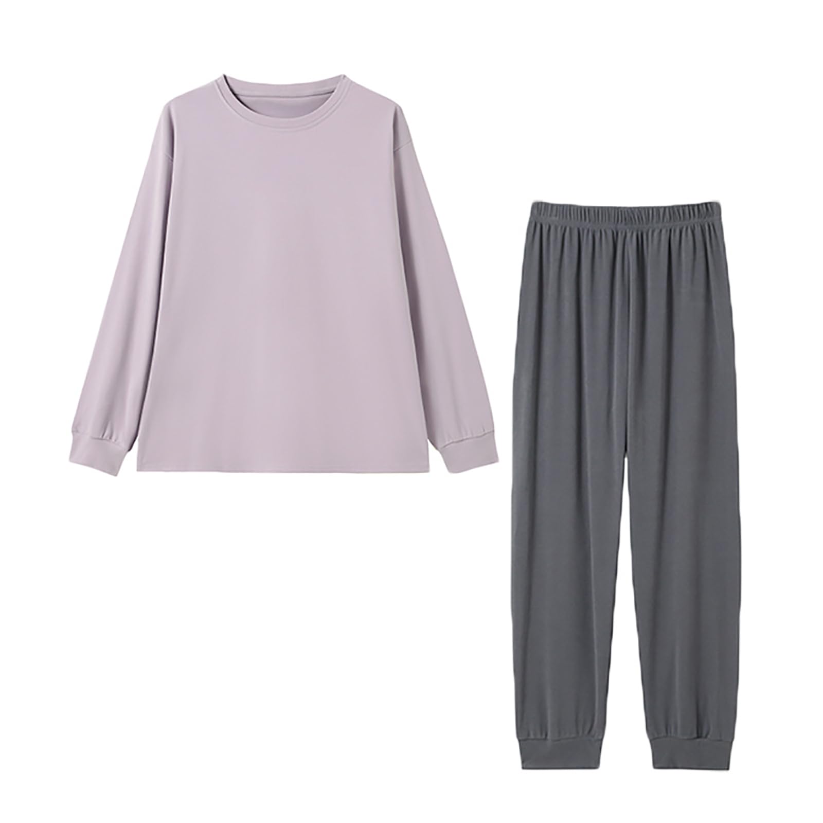 

Thick Pajama Loose Long Solid for and Winter Size [zuevichn] Women s Set, Fit, Sleeves, Warm, Color, Soft, Spring, Autumn, (Purple, L)