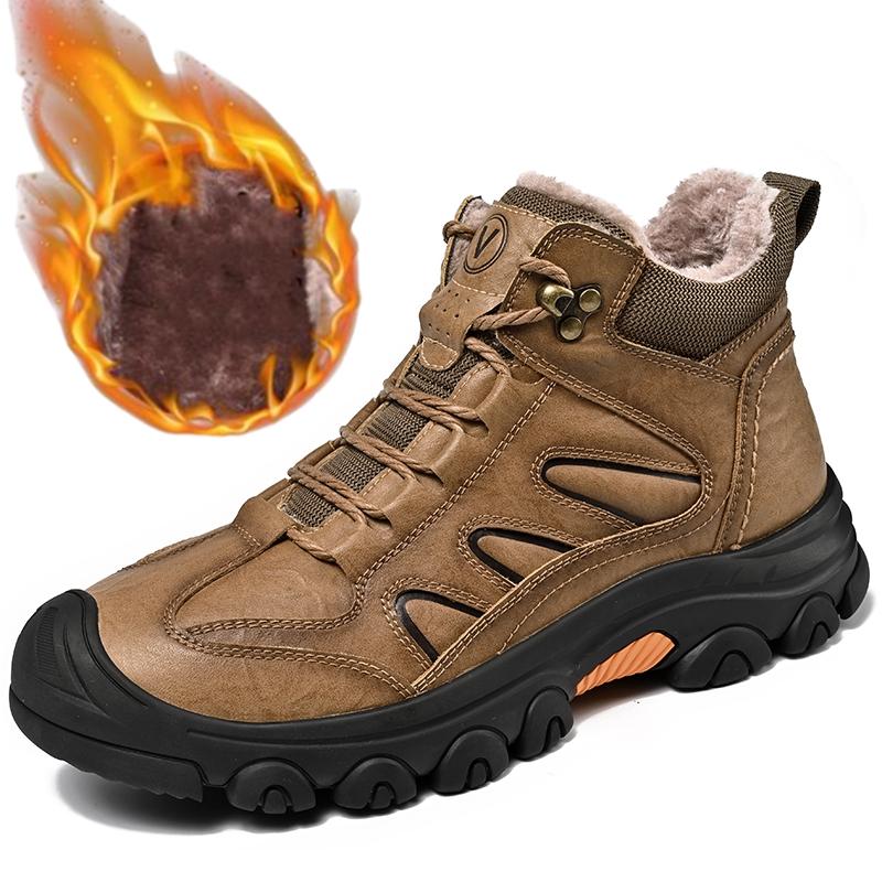 Fashion Golden Sapling Outdoor Dersert Boots for Men Retro Genuine Leather Boot Winter Thickten Warm Male Climbing Shoes Wear-resisten