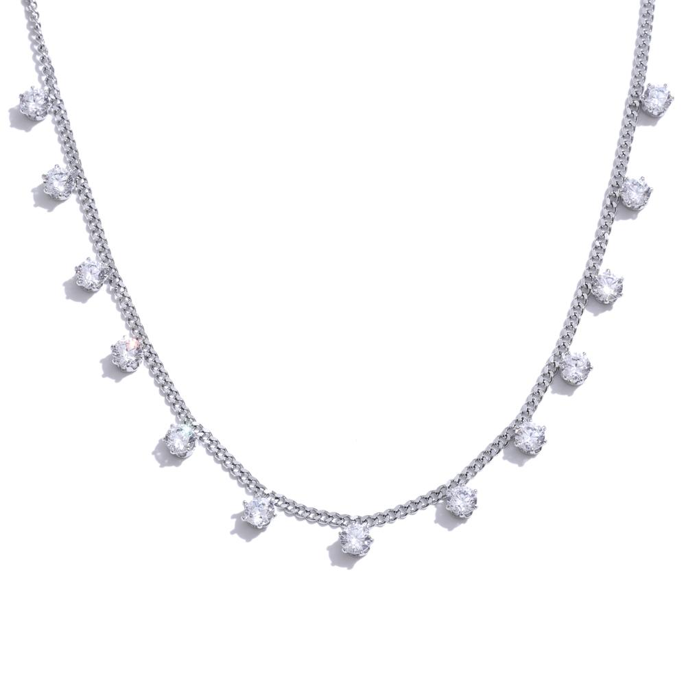 Yhpup Shiny Cubic Zirconia Chic Chain Necklace for Women Stainless Steel Delicate Premium Exquisite Collar Jewelry for Women