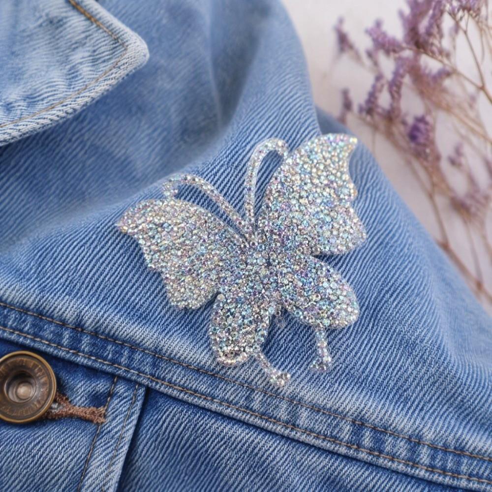 4PCS Shiny Butterfly Rhinestone Stickers 6x7cm Rhinestone Iron on Patches Decoration