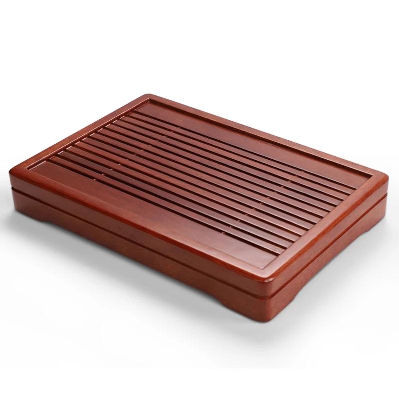 Household Solid Wood Rosewood Small Rectangular Tea Tray Kung-Fu Set Bamboo Table Water Storage Type Drawer
