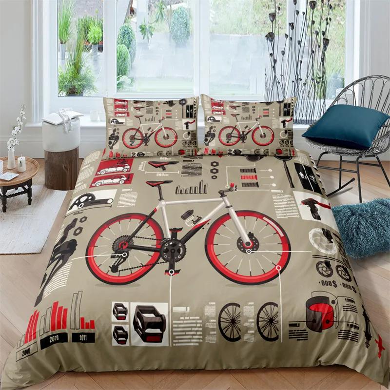 Bike Cycling Print Bedding Set Sport Style Duvet Cover Mountain Bike Quilt Cover With Pillowcases King For Teen Adult Room Decor