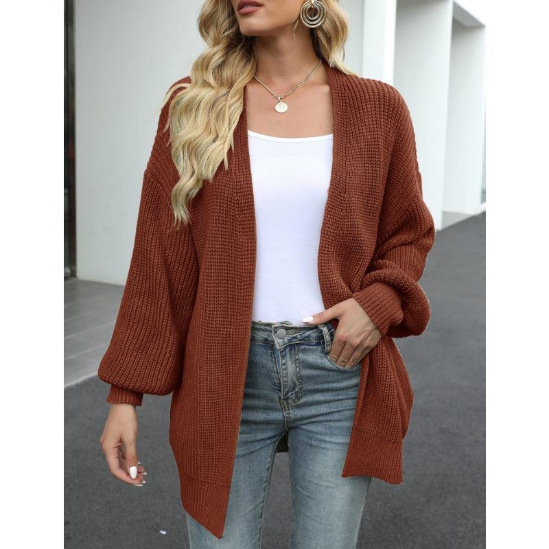 Fashion lantern sleeve women's sweater cardigan 2025 autumn and winter new unbuttoned sweater women's jacket thickened