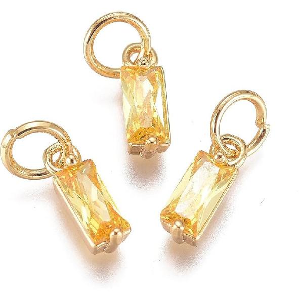 Pandahall 12Pcs 18K Gold Plated Rectangle Charms Cubic Zirconia Birthstone Charms Brass Crystal CZ Stone Pendants with Jump Ring for Jewelry Making