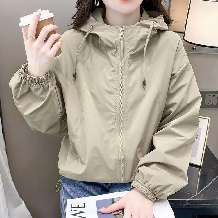 Solid Color Hooded Slimming Windbreaker Jacket - 2025 Spring/Autumn Casual Top