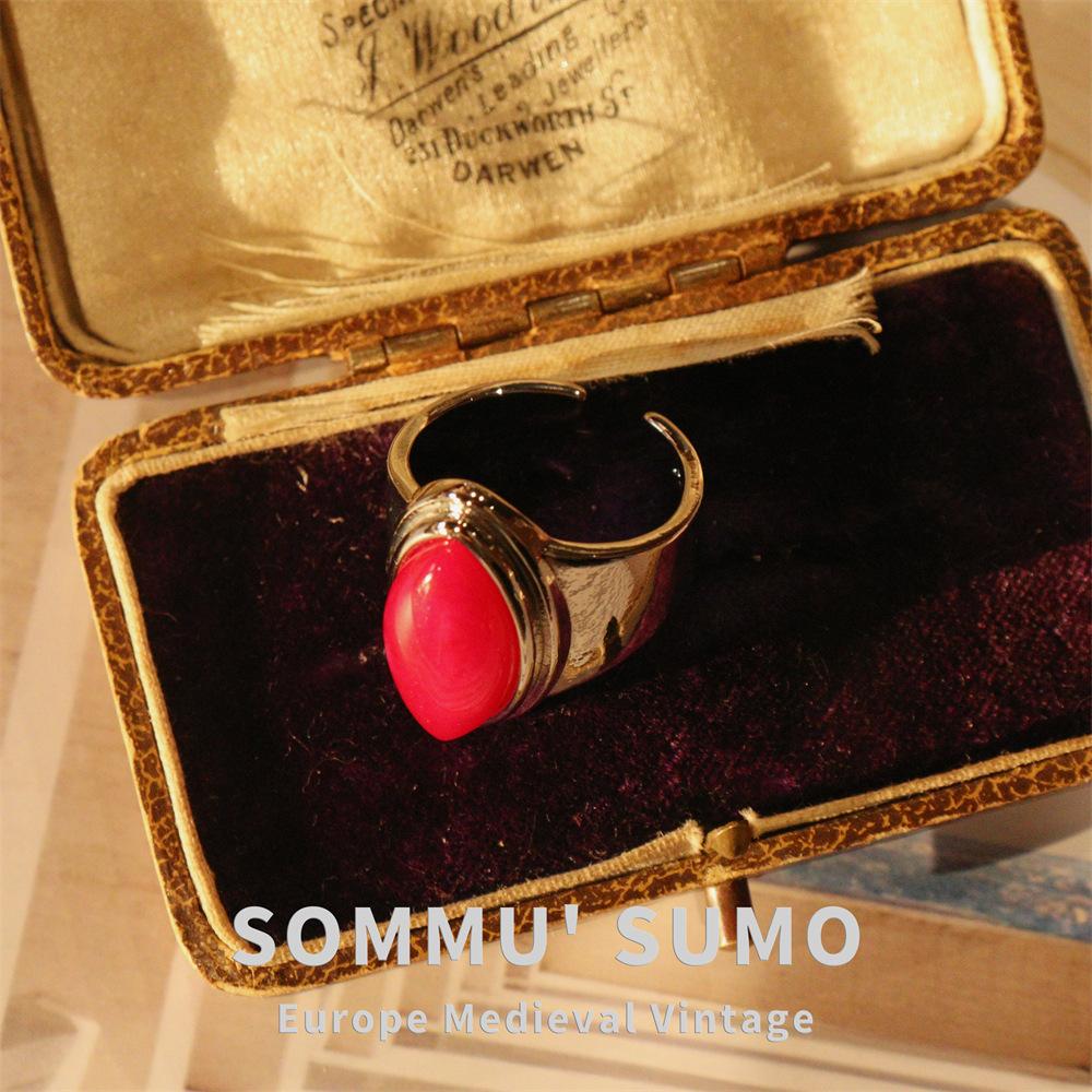 

Red sugar cube/premium minimalist all-over brass plated silver natural red corundum inlaid pendant marquise ring stud earrings