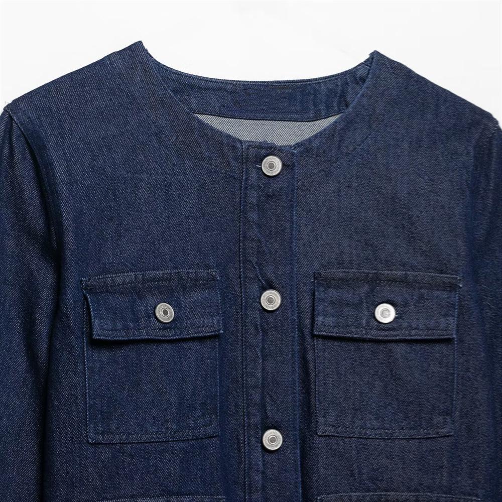 2025 Spring/Summer Women's Round Neck Denim Jacket & High-Waist Casual Shorts Set