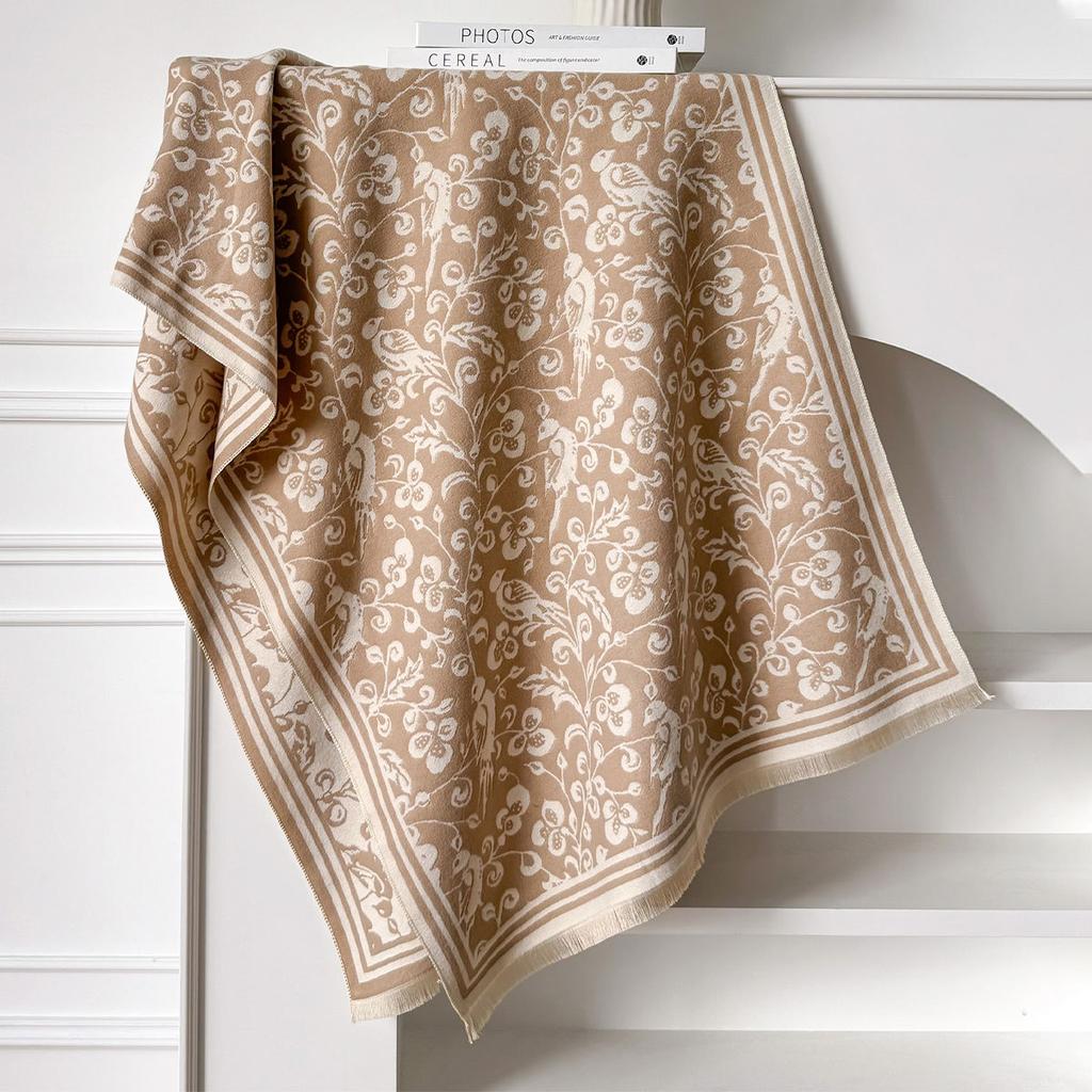 Autumn And Winter Flower Imitation Cashmere Scarf Thickened Printed Shawl Versatile Cold And Warm Long Dual-Purpose Scarf