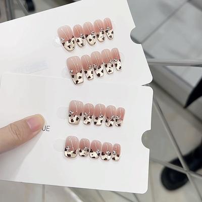 Pure Hand-made Phototherapy Wearable Nail Tablets Sweet Leopard Print Wearable Nail Finished Product Reusable Nail Art