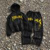 16 American old 1D estampado sudadera con capucha goth letra escarlata estampada holgada conjunto de dos piezas de pantalones casuales para hombre y mujer