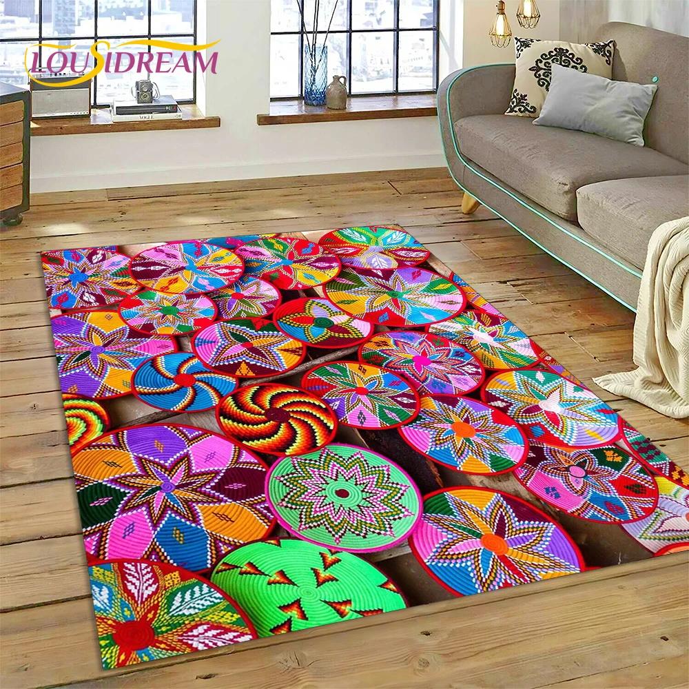 Tappeto Mandala Trama Floreale Colorata VIKAMA, Tappeto Antiscivolo per Soggiorno, Camera da Letto, Divano, Decorazione Casa, Zerbino