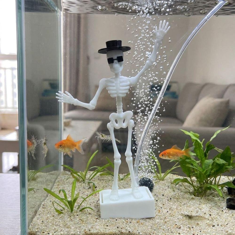 3D Printed Fish Tank Dance Skull Ornament Dynamic Skeleton Bubbler Underwater Landscape