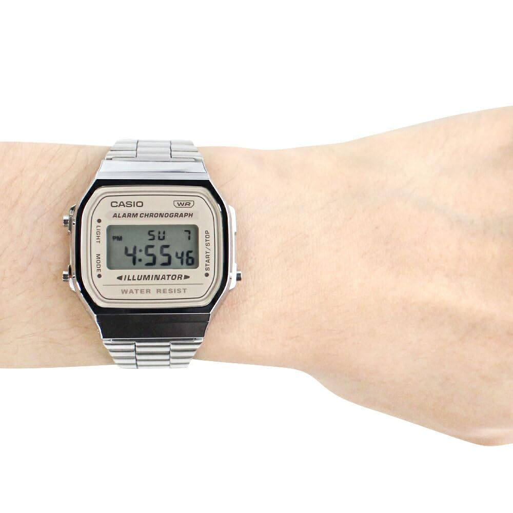 Casio Cheap Casio Vintage Silver Light Wristwatch, Unisex, Men's & Women's, Digital, & Beige, A168WA-8A [Used]
