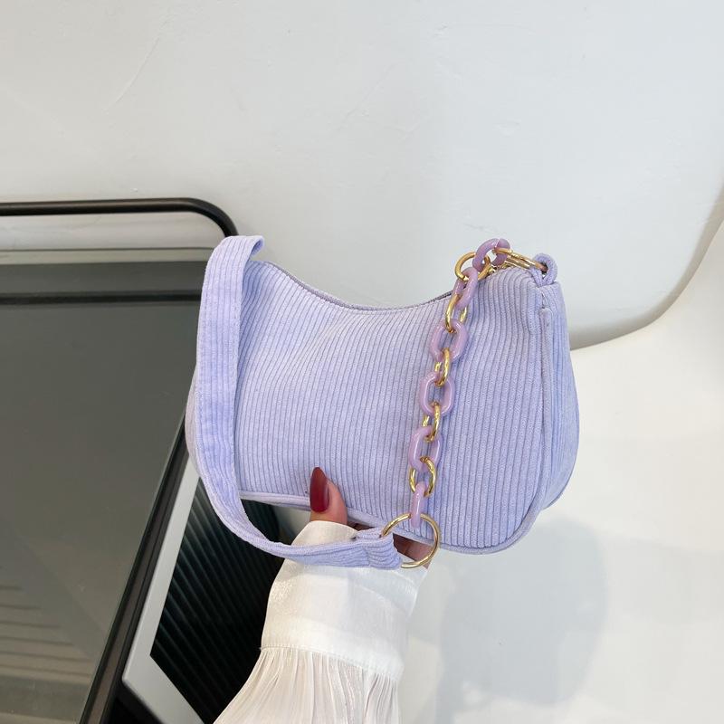 Minimalist Corduroy Crossbody Bag for Women, Single Strap Shoulder Tote, Zipper Closure Mini Square Handbag, Soft Casual Daily Purse