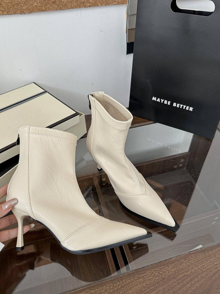 Pointed short boots women's autumn and winter 2025 new boots fleece short boots niche thin women's boots thin heel high heel boots