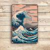 Vintage Metal Tin Sign Japanese Wave Wall Art Retro Home Decor for Cafe Bar Bedroom