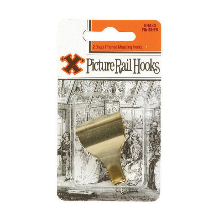 X Picture Rail Hooks Brass Plated 2pk