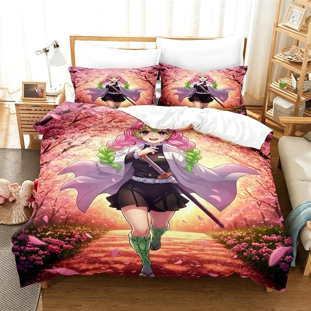 Kawaii Kanroji Mitsuri 2/3 Piece Bedding Set Luxury Comforter Set with Queen King Size Cool Two household goods Anime bed shee