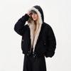 Women's Light Grey Faux Fur Lined Hooded Jacket Warm Winter Oversized Coat
