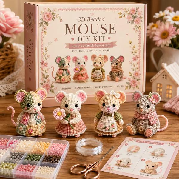 3D Beaded Mouse DIY Kit Complete Craft Set with Step by Step Guide Quality Beads Wire and Scissors for Handmade Animal Models Creative Fun Crafting