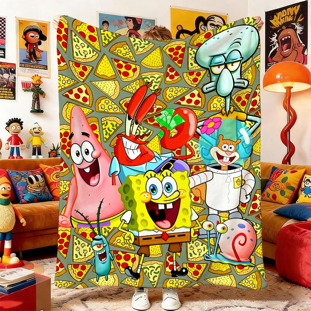 

S-Sponge-Bobs Throw Blanket for Sofa Blankets & Throws Bedspread on the Bed Home and Decoration Anime Bedspreads Picnic Double 75cmx90cm