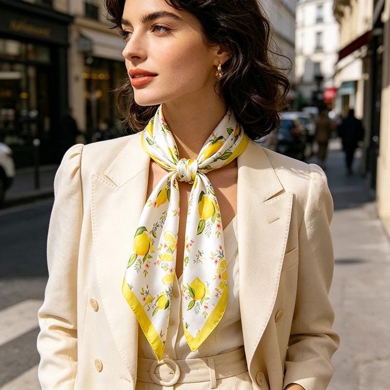 Silky Square Scarf Floral Print Headscarf Neck Scarf Bandana For Women Fashion Travel Daily Use