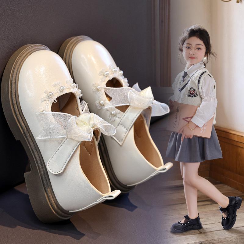 Chic Girls' White Princess Dress Shoes, 2025 Autumn Collection, Soft Sole Leather, Casual Elegance