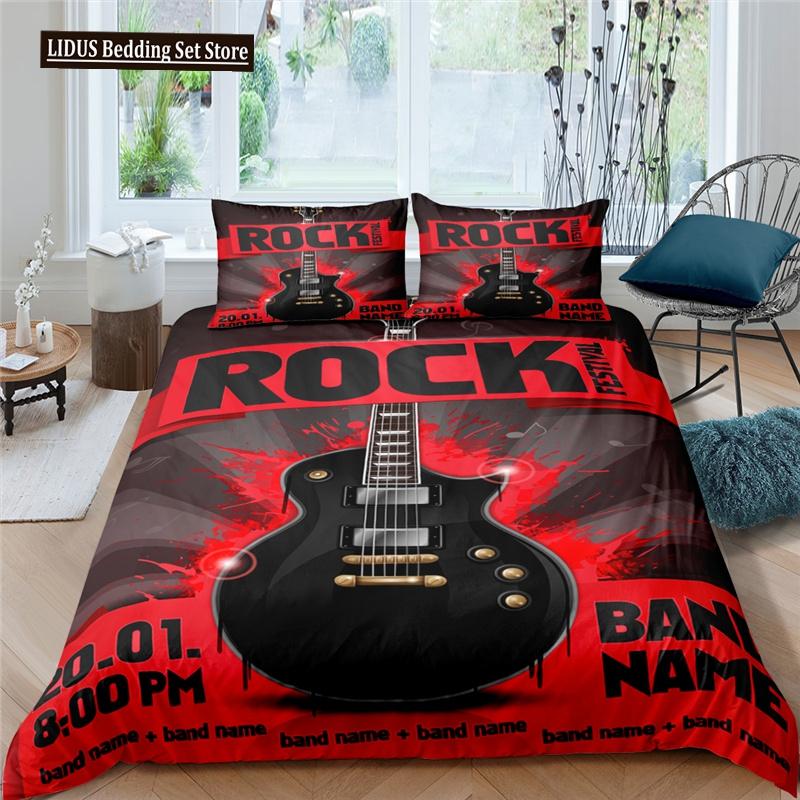 3d Music Notes Guitar Duvet Cover Set For Teens Adults Bedroom Decor 2/3pcs Music Bedding Sets Fashion Hip Hop Comforter Cover