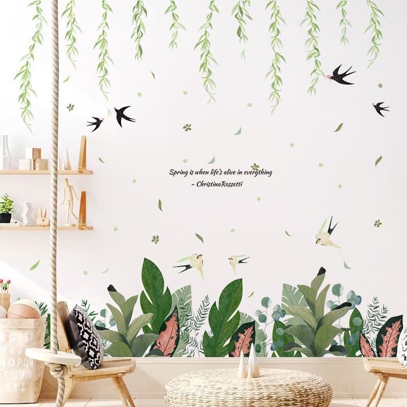 

Wall stickers literary green plants living room bedroom dormitory porch fresh plants flowers wall decoration painting 60*90