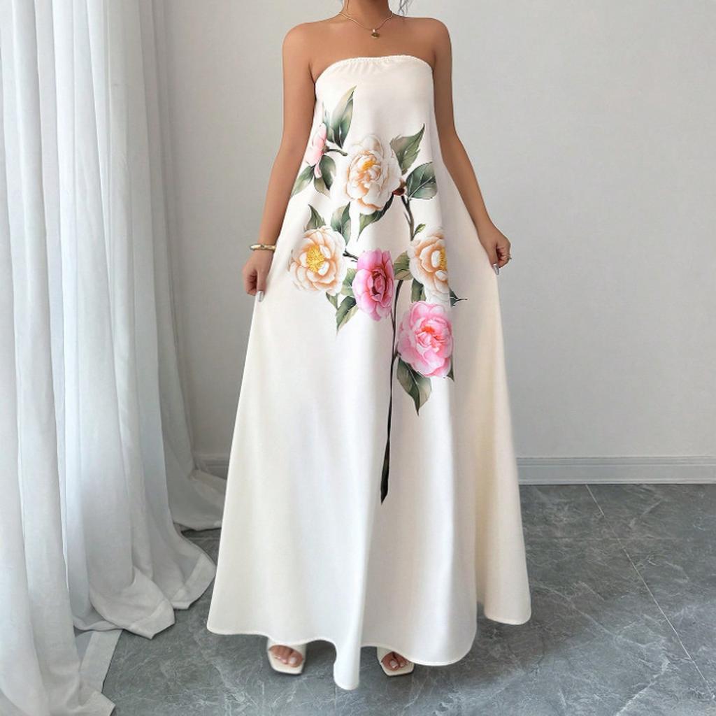 Damenkleid Lässig Fließende Kleider V-Ausschnitt Urlaub Boho Strand Sommerkleid