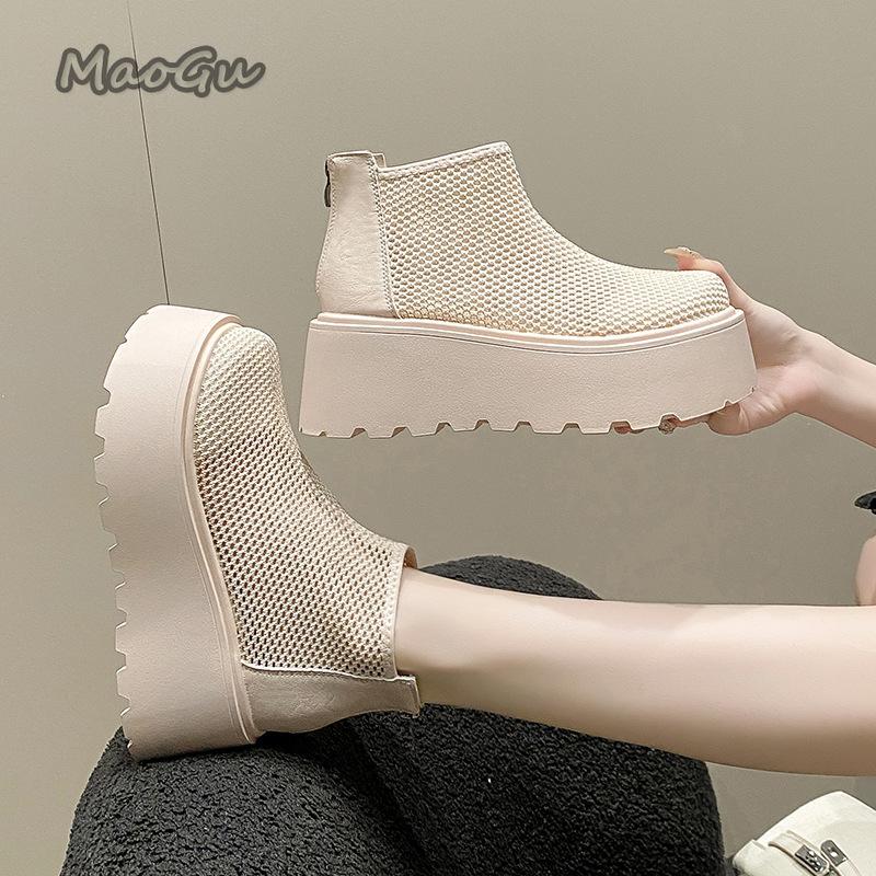 Fashion 2025 Summer Boots New Women Fashion Short Botines Hollow Out High Platform Breathable Botas Mujer for Women's Shoes Size 35-40