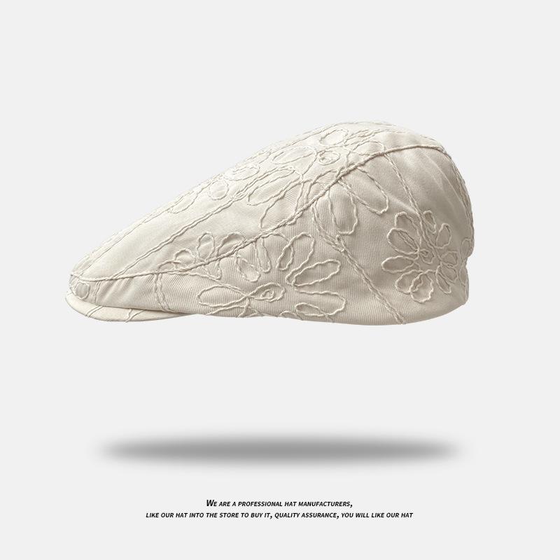 Embroidery Flower Beret Hats Spring Autumn Female Trendy Camellia Painter Caps Woman Vintage Beret Sun Hat Flat Cap Y2k 2024