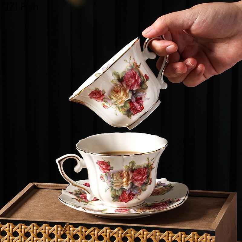 Rose Blooms Pattern Ceramic Cup&saucer Classic Mugs Dining Table Coffee Mug Milk Cups Afternoon Tea Teacup Fruit Juice Container
