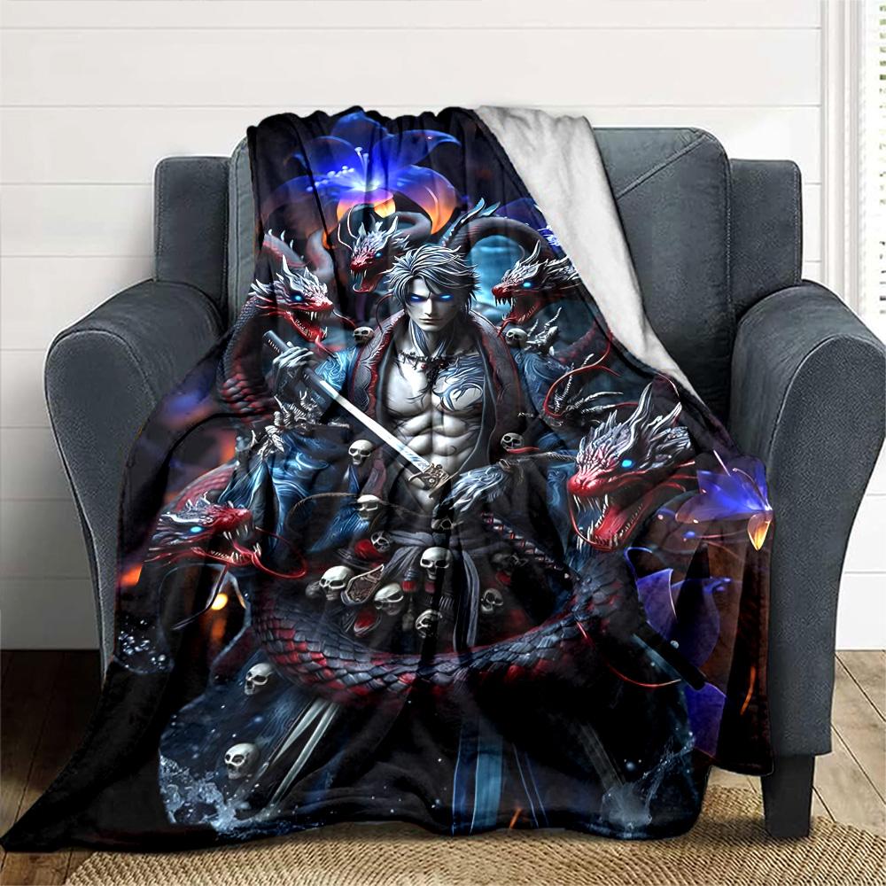 Dragon Warrior Statue Flannel Blanket Super Soft Warm Cozy Blanket For Sofa Bed Office Travel Allseason Home Decor Gift