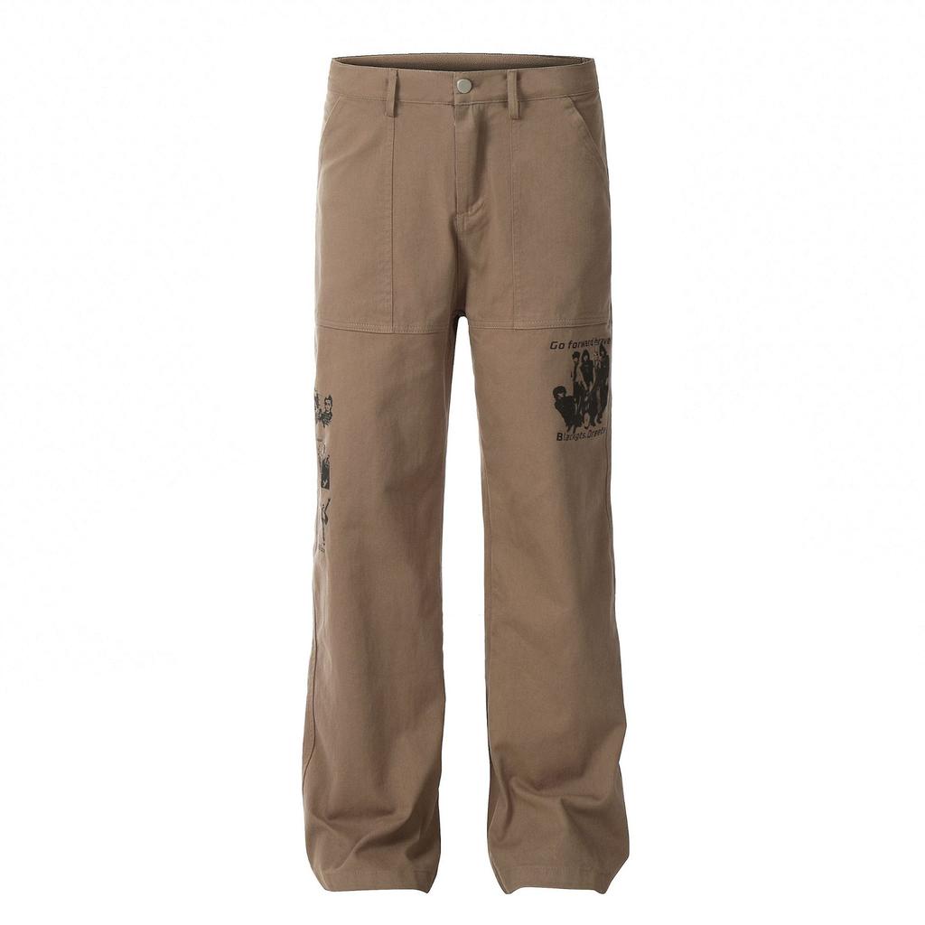 Printed American Straight Leg Casual Pants, High Street Retro Loose Trendy Brand Casual Pants, Men'S Wide Leg Casual Pants