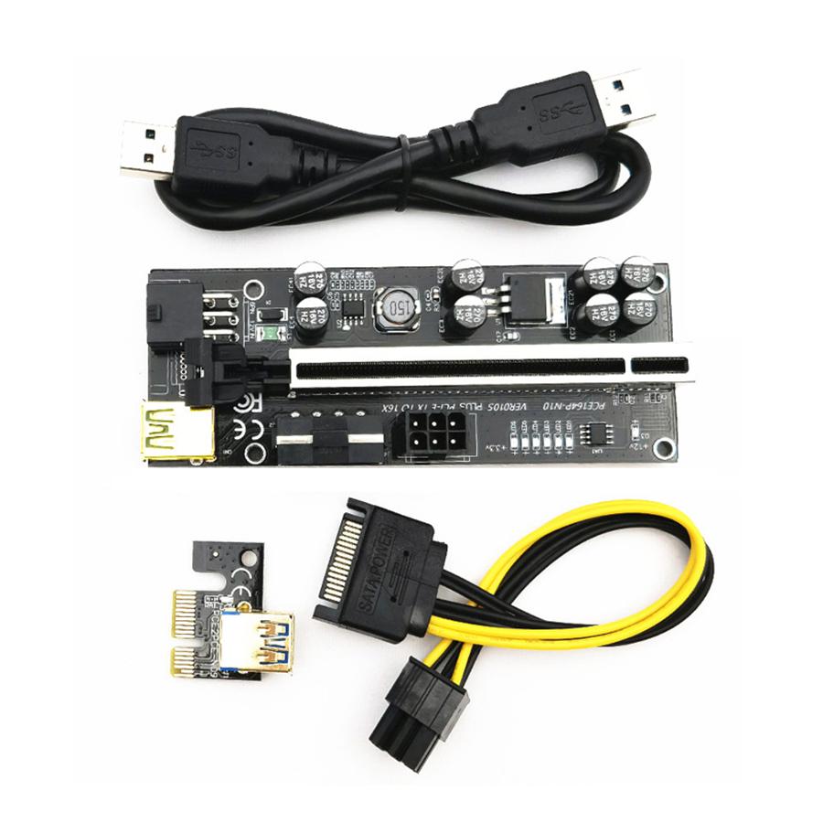 6 Pcs PCIE adapter board 60cm USB3.0 Cable Newest  010S Plus GPU Riser Card SATA