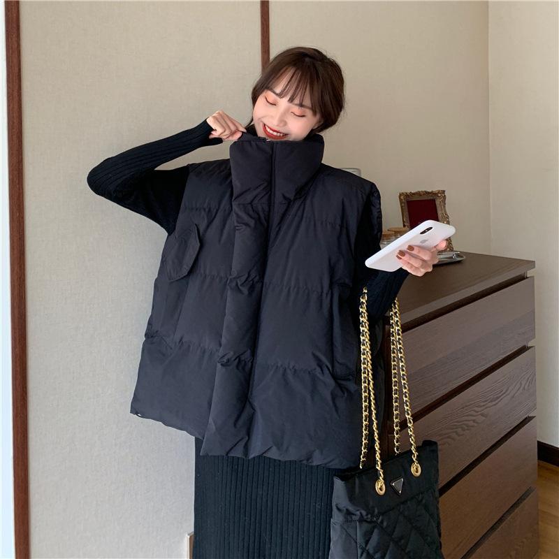 Dongdaemun, South Korea 2025 winter new product loose lazy style minimalist student versatile bread clothes vest women XL чёрный