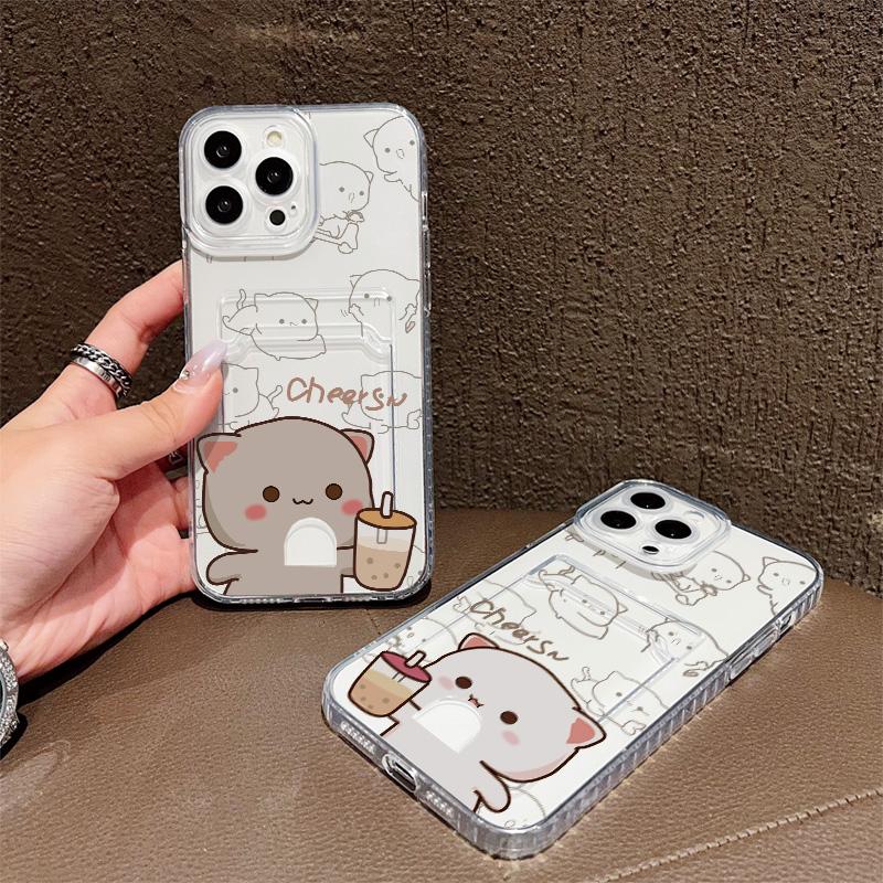 Card Slot Holder Silicone Wallet Pocket Case For Xiaomi Redmi Note 14 13 Samsung A54 A24 A34 Oppo A38 A58 A78 IPhone 14 15 16 Cover Clear Phone Bumper