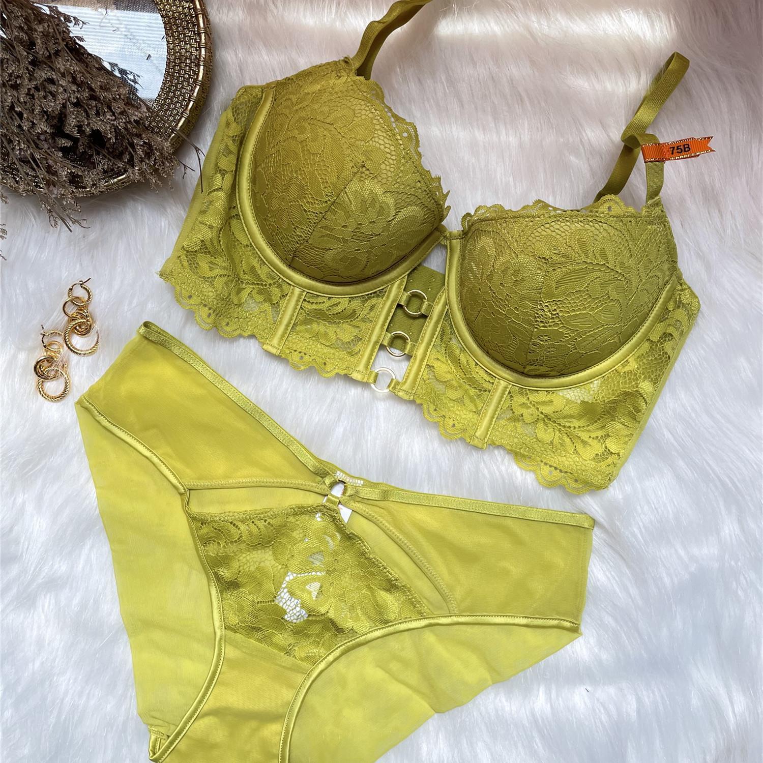 

Распродажа Сексуальное кружевное бюстье Маленькая грудь Сбор и демонстрация Большое нижнее белье Женская грудь Бюстгальтер против обвисания 85D зелёный