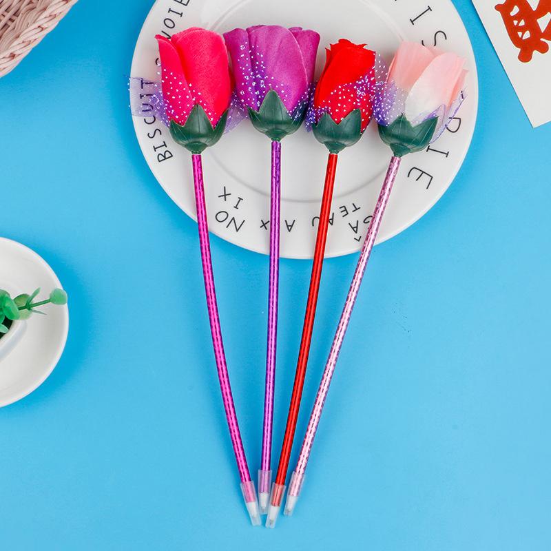 10 ks Růžové kuličkové pero Kreativní květinová pera Květiny Růže Zábavné psaní Roztomilé psací potřeby Látka Plast Květinový dárek
