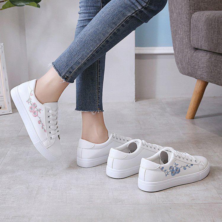 Women's 2022 Spring Embroidered White Sneakers: Thick-Soled, Plum Blossom Design, Fresh Style