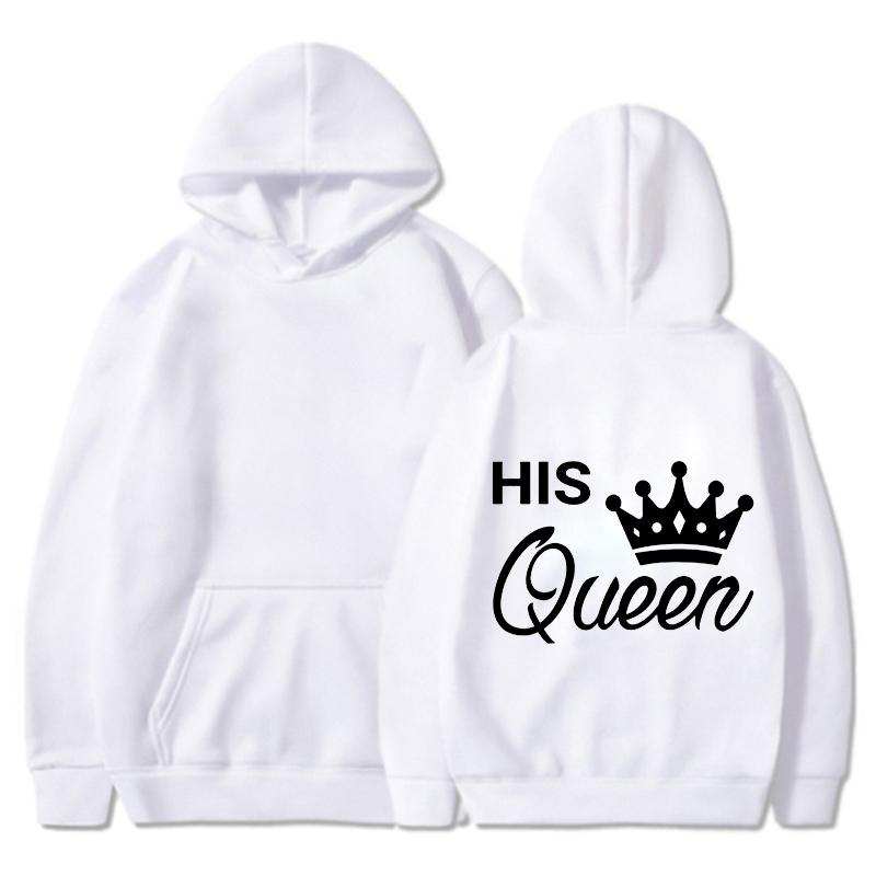 Nya Alla hjärtans dag Hans drottning och Hennes kung Tryckta Huvtröjor Män/Kvinnor Par Sweatshirts Ledig Huvtröja Personlighet Pullover