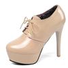 Pumps Round Toe 13cm Thin High Heels Patent Leather Lace Up Cross-tied Platforms 33-45