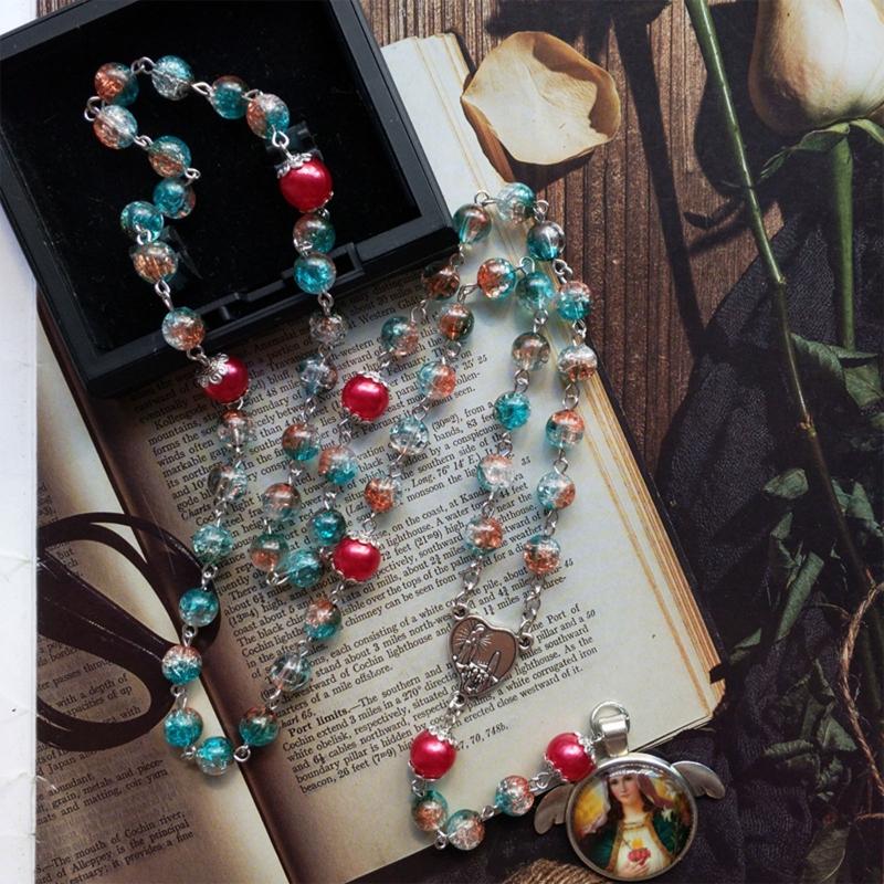 Catholic Necklace Mary Blessing Rosary Prayer Religious Necklace Rosary Beads