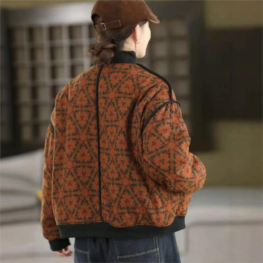 Johnature Women Vintage Print Floral Jackets Button Long Sleeve Winter Coats Warm Winter Casual Female Jackets