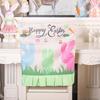 Rabbit Gnome Chair Back Cover Easter Holiday Party Ruffle Hem Chair Slipcover Washable Linen Furniture Protective Cover