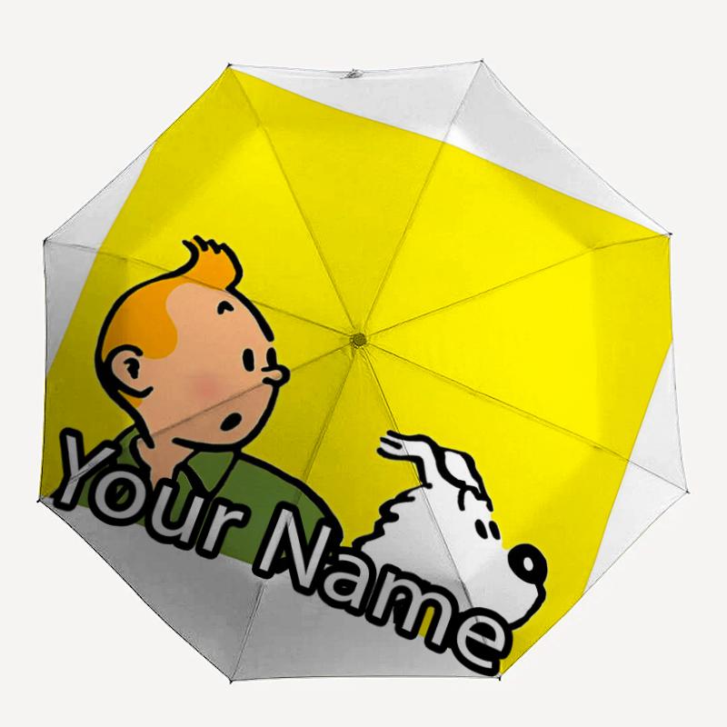 Custom Name Tintin Theme Automatic Umbrella, Lightweight & Portable, 8 Rib, Perfect for Outdoor Travel, Birthdays, Christmas, Gifts.