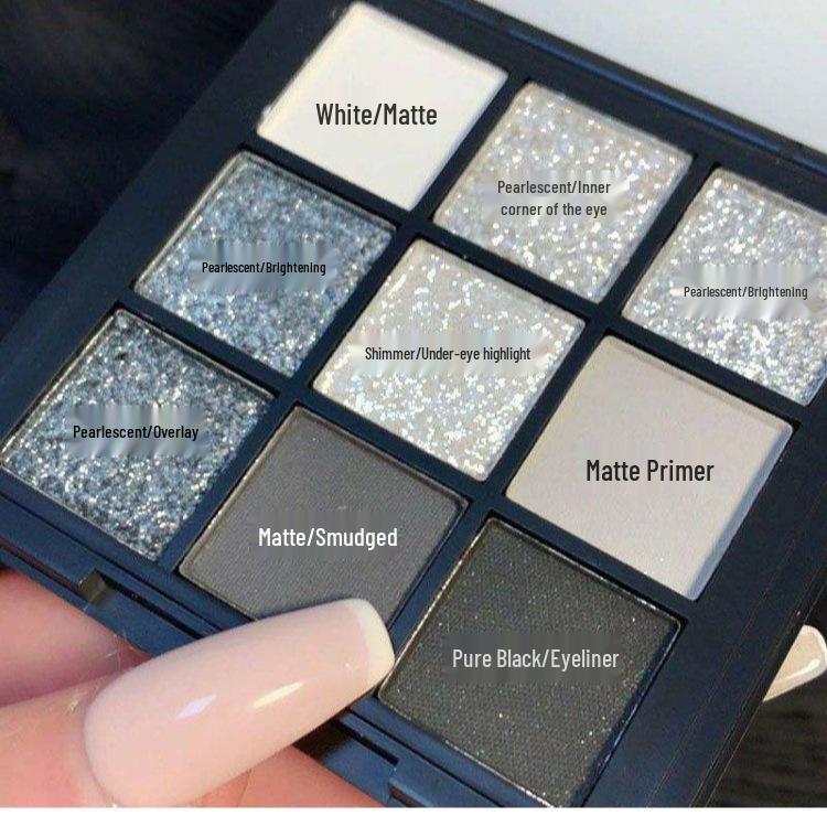 Black Swan Metallic Neun-Farben Lidschattenpalette - Perlglänzender Schimmer für Smokey, Grau-Schwarze Looks
